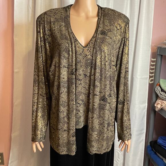 Patra Vtg Black Gold Glitter Evening 2 Pc Dress & Jacket Formal Maxi Dress 20 - Picture 8 of 17